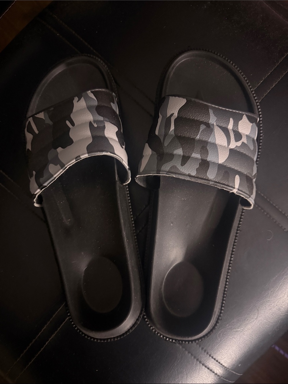 Kids Black & Gray Camo Slide Sandals - Youth Comfort Slides